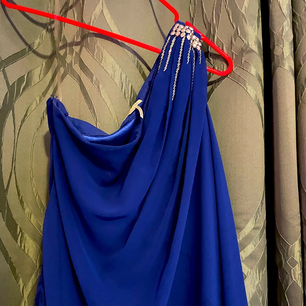 One shoulder navy dress